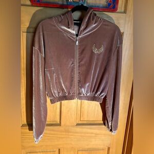 ⭐️Social Scene Y2K Junior Velour Studded Angel Wings Cropped Hoodie Zip Jacket⭐️